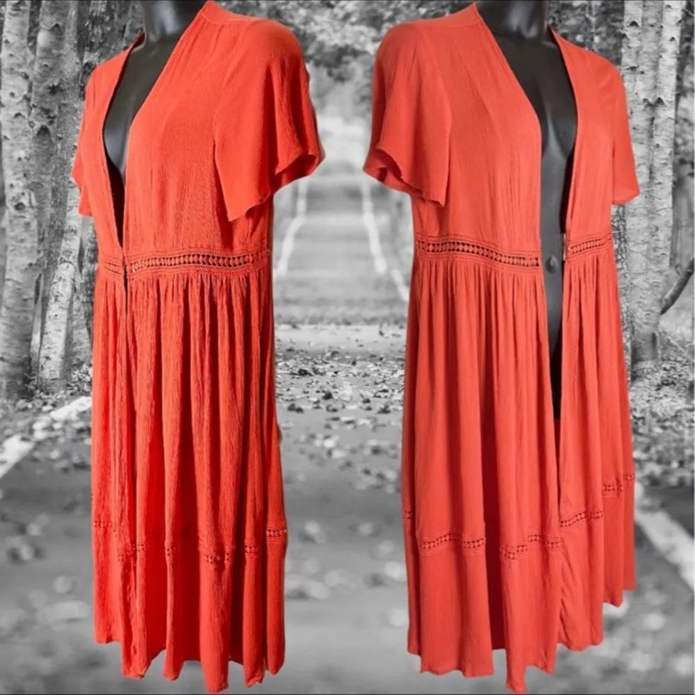 TORRID ORANGE GAUZE CROCHET DUSTER KIMONO Size 2 2XL 18/20 & 0 Large 12 NWT - Picture 4 of 12